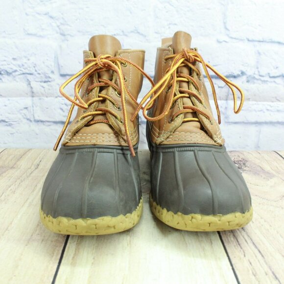 LL Bean Brown Leather Lace Up Round Toe Unlined Ankle Duck Boots Size 7 M - Picture 4 of 10
